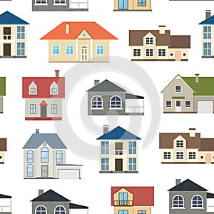 Cartoon Houses Exterior Seamless Pattern Background. Vector