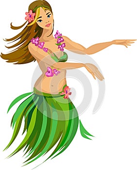 Cartoon hula dancer isolated on white background
