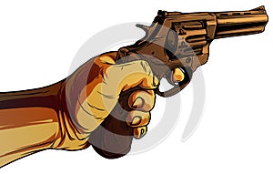 Cartoon human hand holding old revolver