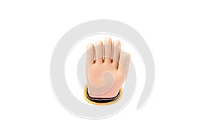 Cartoon human hand showing palm stop gesture isolated on white background. Concept symbol, icon. Copy space, 3D illustration, 3D