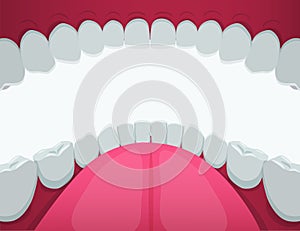 Cartoon human mouth white teeth view inside vector graphic illustration