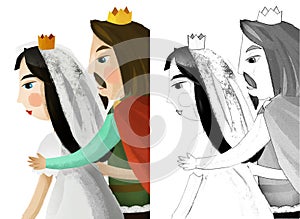 Cartoon husband and wife king and queen illustration