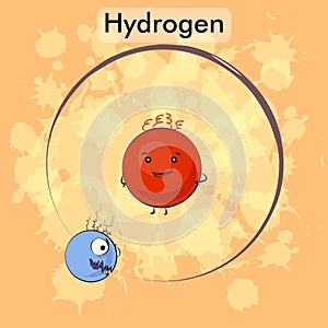 Cartoon hydrogen atom, vector illustration