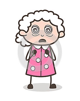 Cartoon Hypnotized Old Woman Face Expression Vector Illustration
