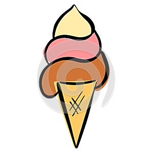 Cartoon Ice Cream In a Cone Vector Illustration