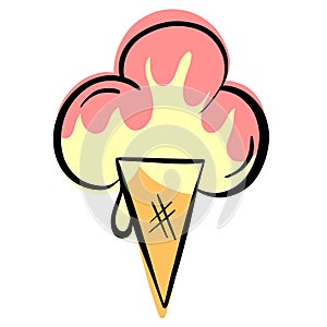 Cartoon Ice Cream In a Cone Vector Illustration