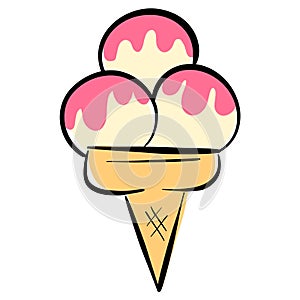 Cartoon Ice Cream In a Cone Vector Illustration