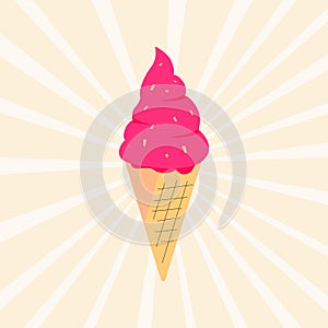 Cartoon ice cream cone vector illustration. Doodle food concept for design t-shirt print, poster, card, stickers