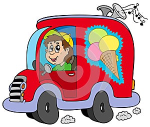 Cartoon ice cream man in car