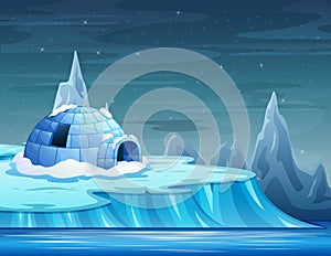Cartoon of an iceberg with an igloo