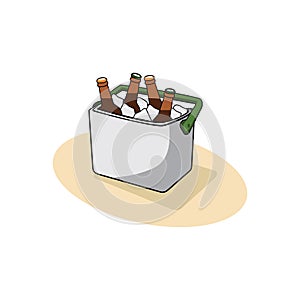 Cartoon icebox with beer bottles design illustration
