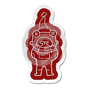 cartoon icon of a alien gasping in surprise wearing santa hat