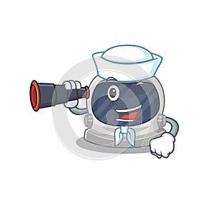 A cartoon icon of astronaut helmet Sailor with binocular