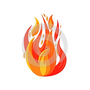 Cartoon icon of brightly blazing fire. Burning campfire. Bright red-orange flame. Flat vector for mobile game, sticker