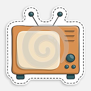 Cartoon icon of doodle Old wooden TV with antenna. Vintage TV. World Television Day 21 November. Vector isolated on white