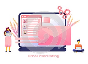 Cartoon icon with email marketing business flat for concept design with characters