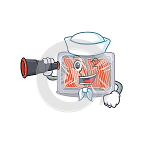 A cartoon icon of frozen salmon Sailor with binocular