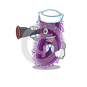 A cartoon icon of lactobacillus rhamnosus bacteria Sailor with binocular