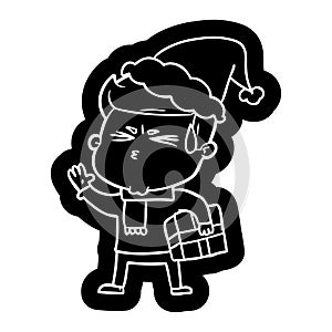 cartoon icon of a man sweating wearing santa hat