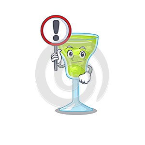 A cartoon icon of margarita cocktail with a exclamation sign board