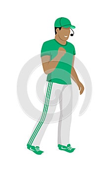 Cartoon Icon of Referee in Green and White Uniform