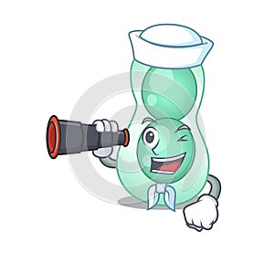 A cartoon icon of serratia marcescens Sailor with binocular photo