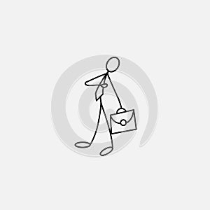 Cartoon icon of sketch business man stick figure with suitcase