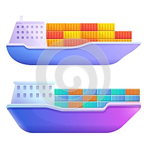Cartoon icons of cargo ships
