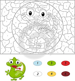 Cartoon iguana. Color by number educational game for kids