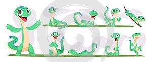 Cartoon iguana. Cute colored lizard exact vector pictures set