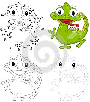 Cartoon iguana. Dot to dot game for kids photo
