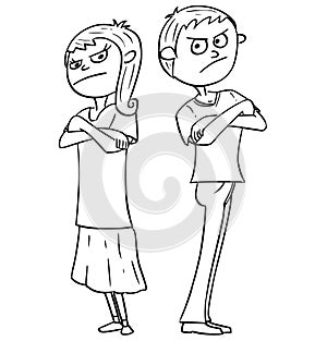 Cartoon Illustration of Angry Annoyed Boy and Girl or Man and Woman