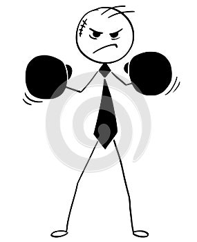 Cartoon Illustration of Angry Businessman with Boxing Gloves