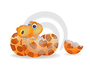 Cartoon illustration of a baby dinosaur hatching