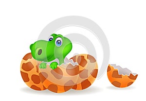 Cartoon illustration of a baby dinosaur hatching