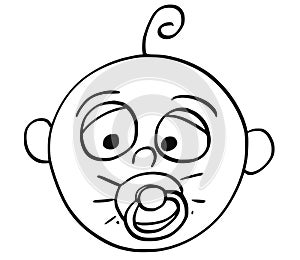 Cartoon Illustration of Baby with Dummy or Comforter or Pacifier