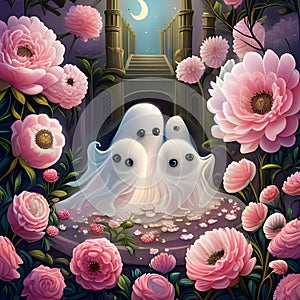 Cartoon illustration of baby ghosts for books or other documents for children, created by AI Generator