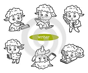 Cartoon illustration, black and white set with a funny sheep