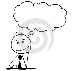 Cartoon Illustration of Businessman Thinking with Empty Speech B