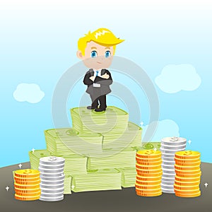 Cartoon illustration businessman wealthy