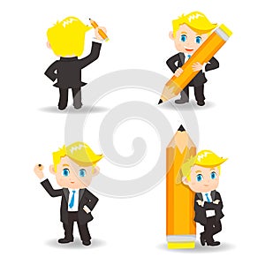 Cartoon illustration Businessman write