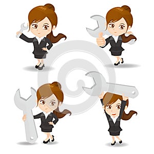 Cartoon illustration Businesswoman with wrench