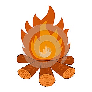 Cartoon illustration of a campfire, stacked firewood