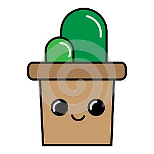 Cartoon illustration with cartoon cactus. Doodle style. Vector illustration. stock image.