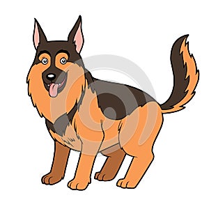 Cartoon illustration for children, German shepherd dog