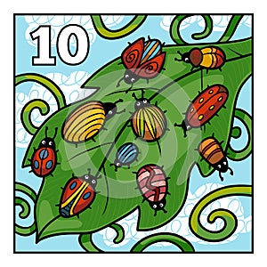 Cartoon illustration for children. Ten bugs