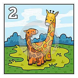 Cartoon illustration for children. Two giraffes