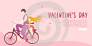 Cartoon illustration with couple. Valentine`s day, ui design.