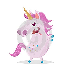 Cartoon illustration of a crazy unicorn