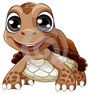 A cartoon illustration of a cute brown turtle with a big smile on its face, isolated on a white background